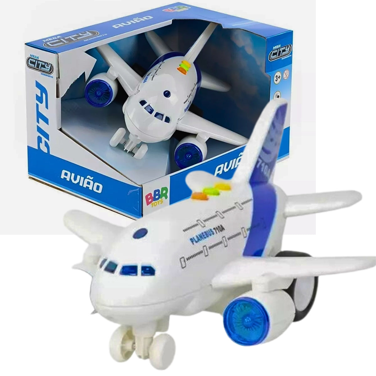 Avião De Brinquedo 710a Com Luz Som E Fricção Bbr Toys Cor Branco Avião De Brinquedo 710a Com Luz Som E Fricção Bbr Toys Cor Branco